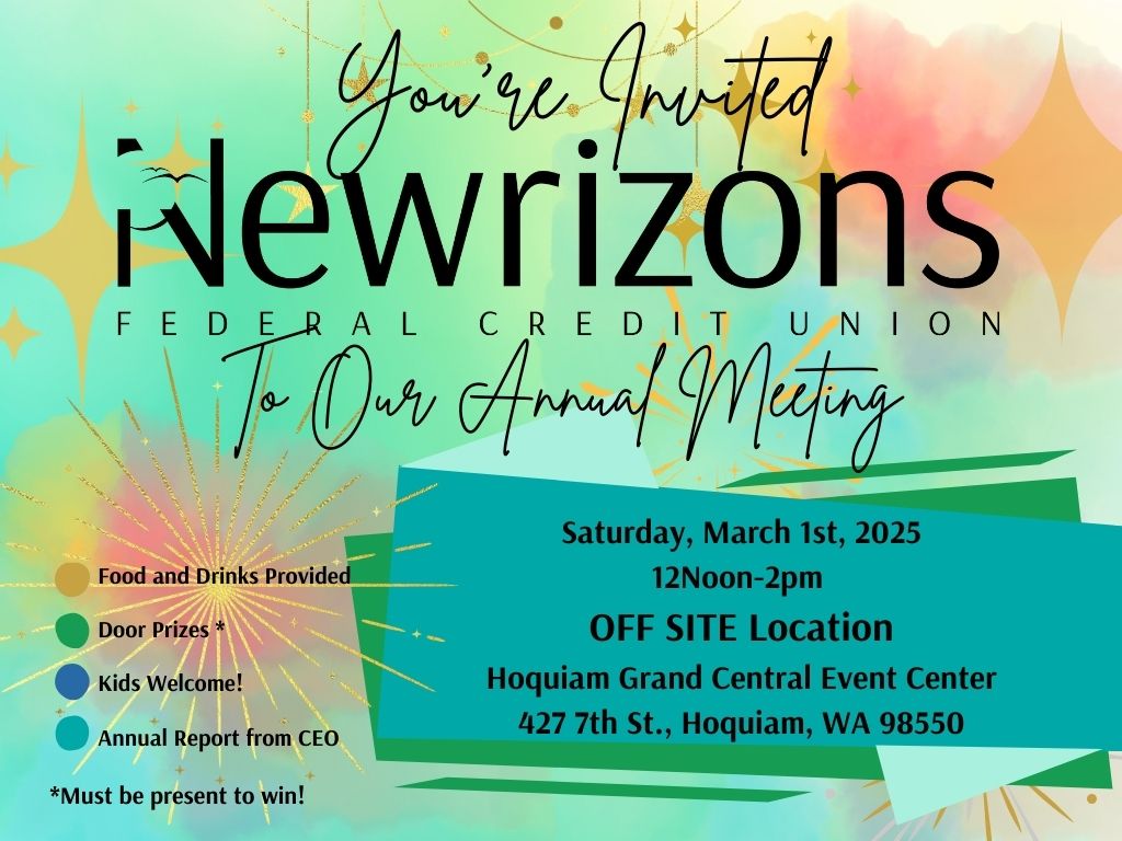 You’re invited to our annual meeting.
Saturday March 1st, from 12noon to 2pm
Off-site location Hoquiam Grand Central Event Center
427 7th ST., Hoquiam WA 98550
